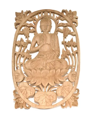 Bouddha tableau en bois sculpté