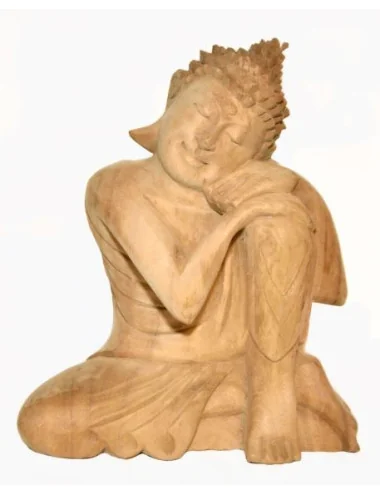 Bouddha penseur en bois brut